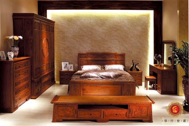 巴花奇典五斗柜+如意四門衣柜+金錢大床+如意妝臺