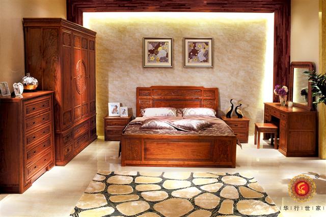 巴花奇典五斗柜+如意四門衣柜+金錢大床+如意妝臺